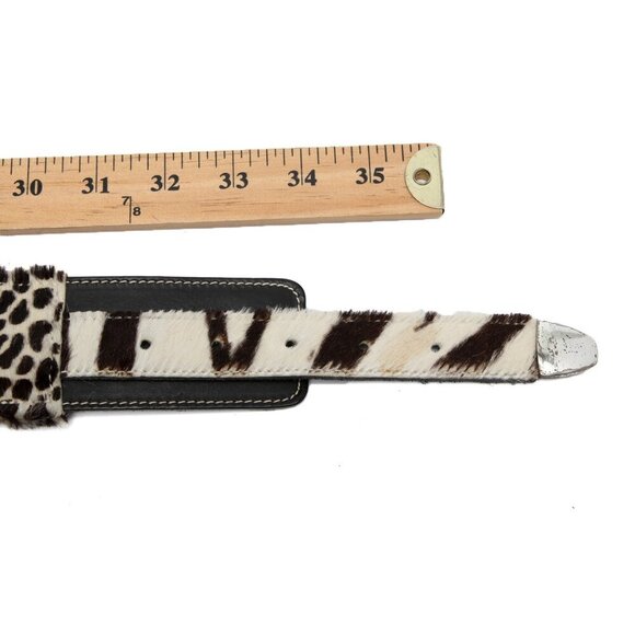 Vintage La Doppia Vita Leather Pony Hair Belt Animal Print Braided Brown White - Picture 10 of 14